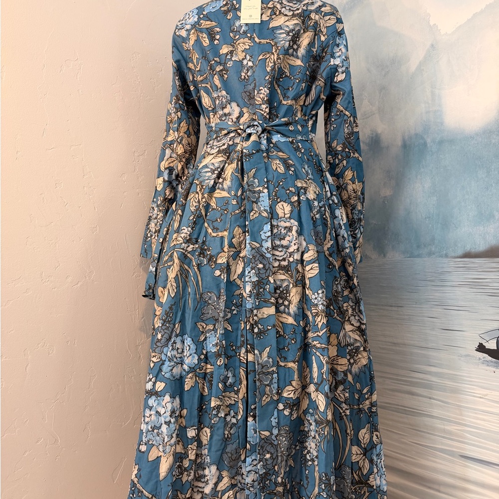 Blue Floral Long Sleeve Maxi Dress with Ruffle Hem #134 - Picture 5 of 9